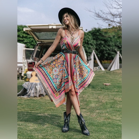 Free Spirit Boho Midi Handkerchief Dress - Picture 4 of 6